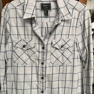 Forever 21 Gray and Blue Plaid Button Down
